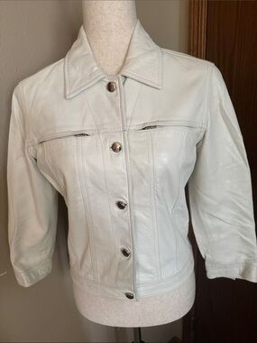 Cache white leather coat